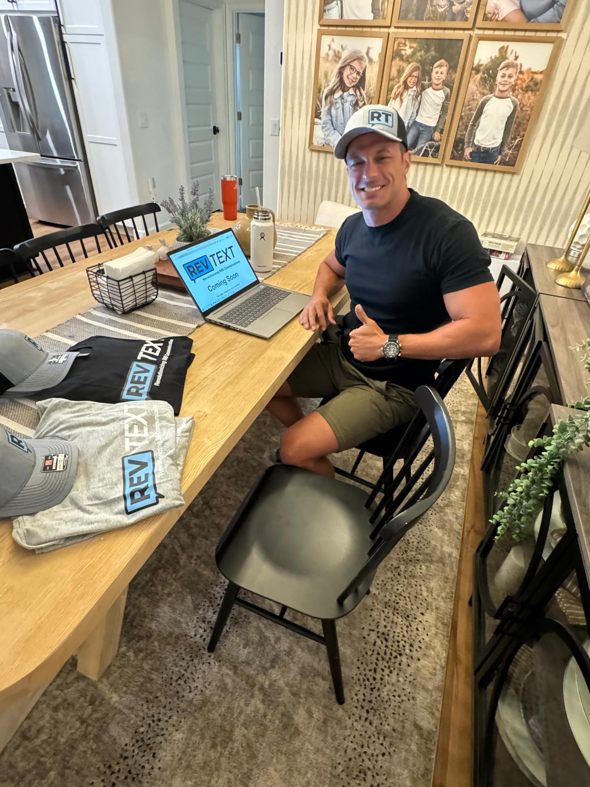 Chad Rickabaugh, Founder of RevText, at the kitchen table where it all started